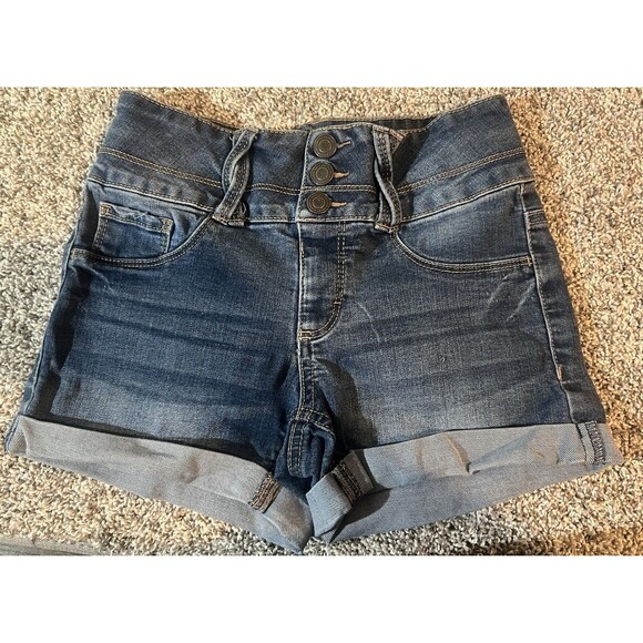 SO Girls Blue Denim Jean Shorts Size 12 stretch adjustable cuffed clean and cute - Picture 1 of 3